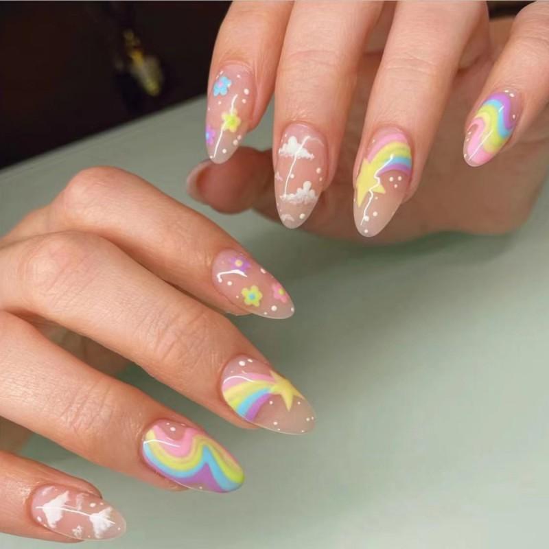 Pre-made Press-On Nails With Gradient Line Design Minimalist INS Style False Nail Tips Women