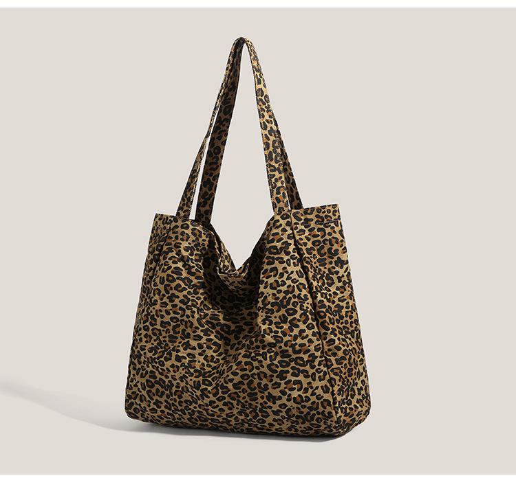 Leopard Print Canvas Shoulder Bag for Women - 2025 Trendy Large Capacity Tote