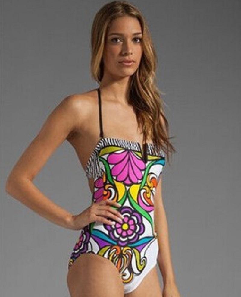 Bohemian Floral Vintage Printed One Piece Sexy Bathing Bikini Suit Summer Women