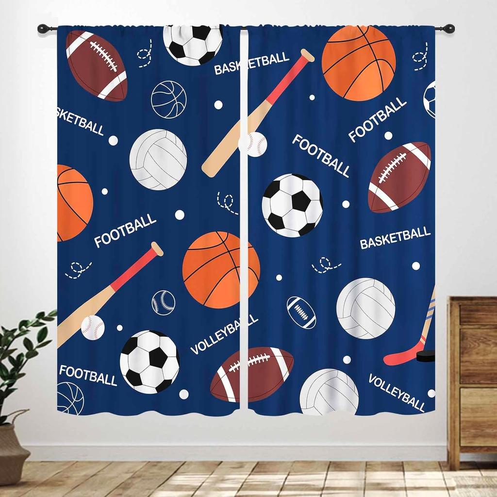 Basketball Curtains Teens Ball Sports Blue Red Flame Match Game Teen Boys Kids Bedroom Living Room Playroom Nursery Curtain For Sitting Polyester