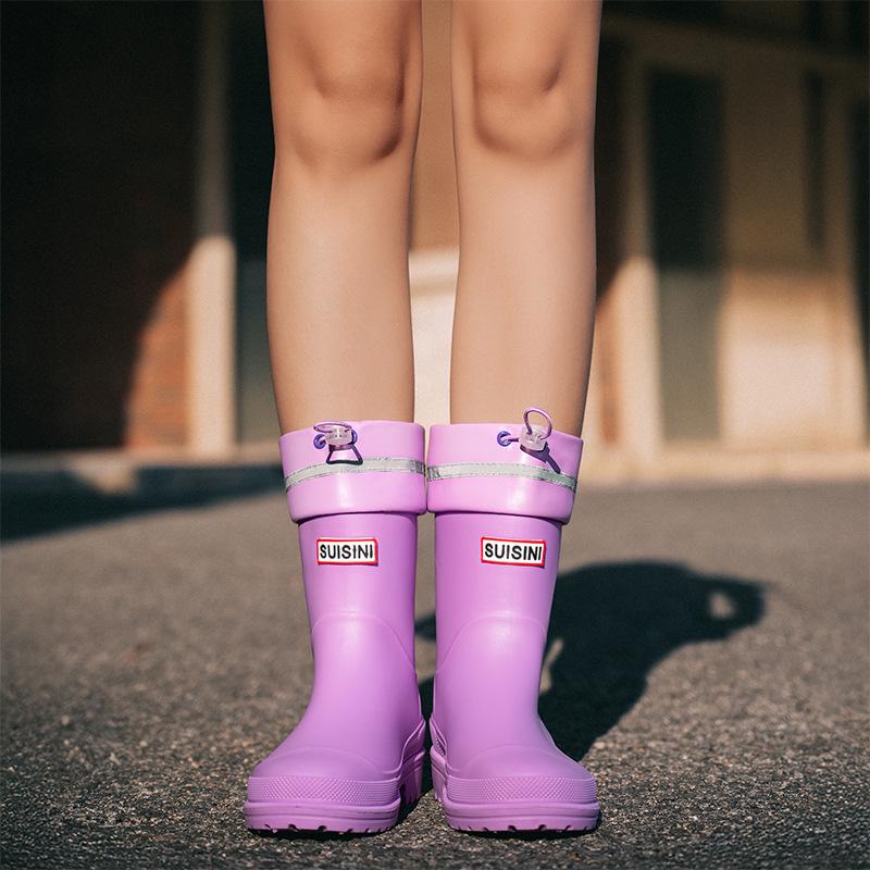 Stylish Waterproof Mid-Calf Women's Rain Boots with Drawstring - Anti-Slip Outdoor & Beach Wear