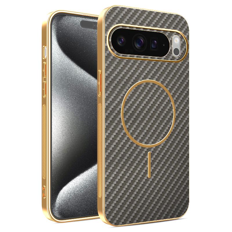 For Google Pixel 10 9 Pro XL Case Case New Electroplating Leather Carbon Fiber Fine Magnetic Ring Cover For Pixel 9A Fudna