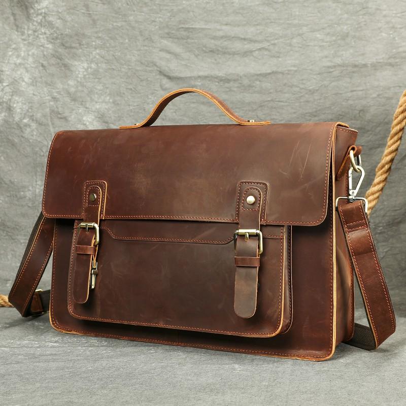 European American Retro Men's Crazy Horse Leather Handbag Top Layer Cowhide High-end Small Square Bag Crossbody Messenger