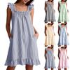 Women's Sleeveless Striped Nightgown with Ruffle Trim and Pockets, Loose Fit Casual Sleep Dress for