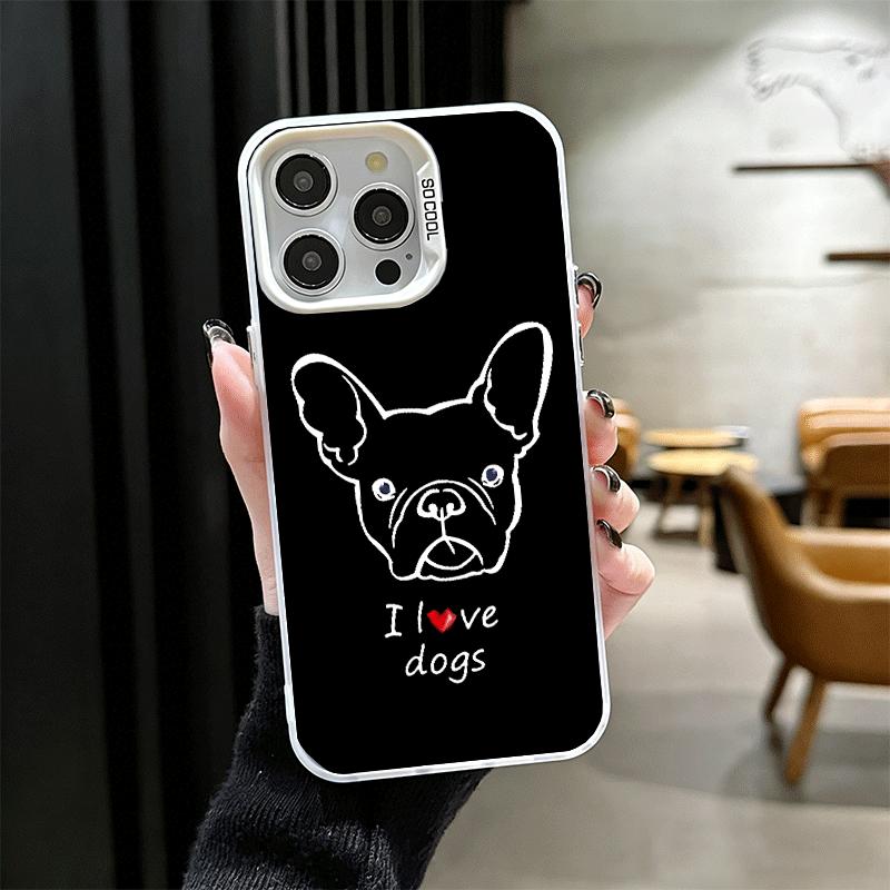 Französische Bulldogge Schwarz Design Weiche Handyhülle für iPhone 15 16 17 Pro Max 17Air 16E 14 Plus 13 12 Mini Stoßfeste Hülle Rückschale