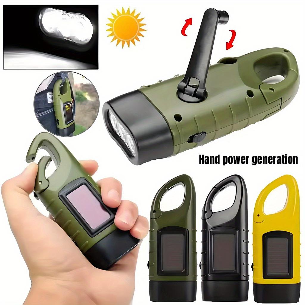 Solar Hand Crank Flashlight Rechargeable LED Emergency Light Outdoor Camping Power Supply Torch for Hiking Survival and Disaster Use