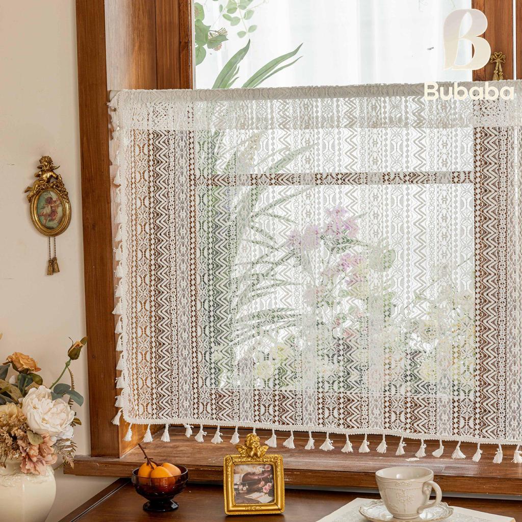Bu Baba American Hollow Tassel Gauze Curtain for Bedroom Bay Window or Door, Finished Short Curtain.