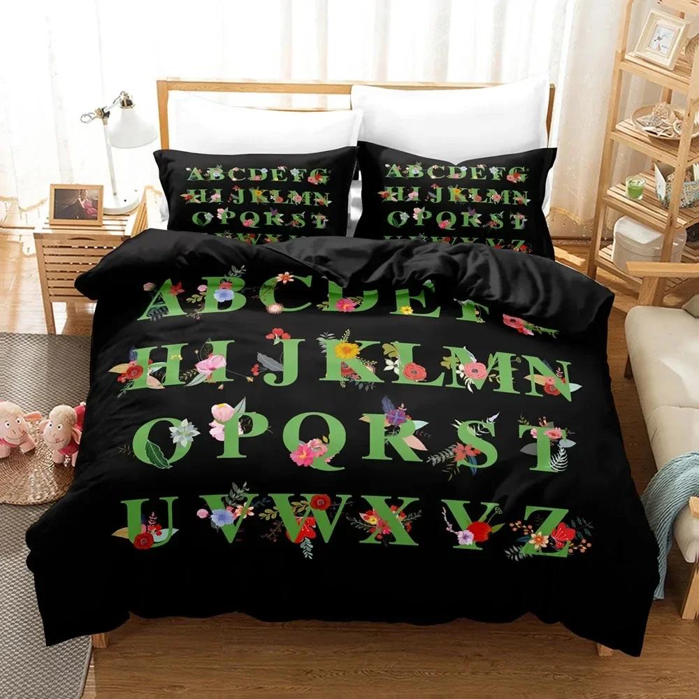 Zestaw pościeli Alphabet Lore Pojedynczy Bliźniaczy Pełny Queen King Size Zestaw na łóżko Do sypialni dla dziewcząt i chłopców Zestawy poszewek na kołdrę Anime Poszwa na kołdrę