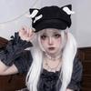 Leather Buckle Newsboy Cap Mini Wing Decor Streetwear Hat Harajuku Cat Ear Beret Hat  Daily