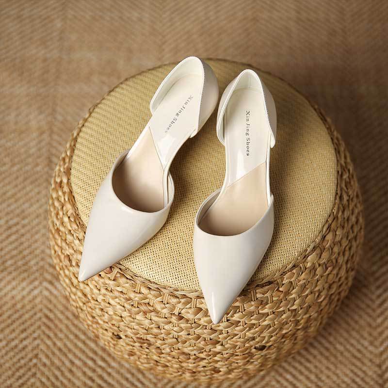 

699-1 New French hollow stiletto shoes women s nude patent leather pointed high heels women s outer wear size 35-43 40