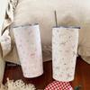 Qiwei Baby Pink Bunny & Floral Insulated Straw Bottle