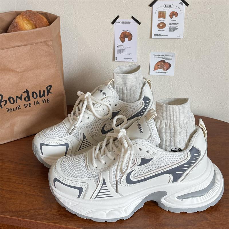 Silver dad shoes girl 2025 spring and summer new popular thick-soled little white shoes mesh breathable casual sports shoes