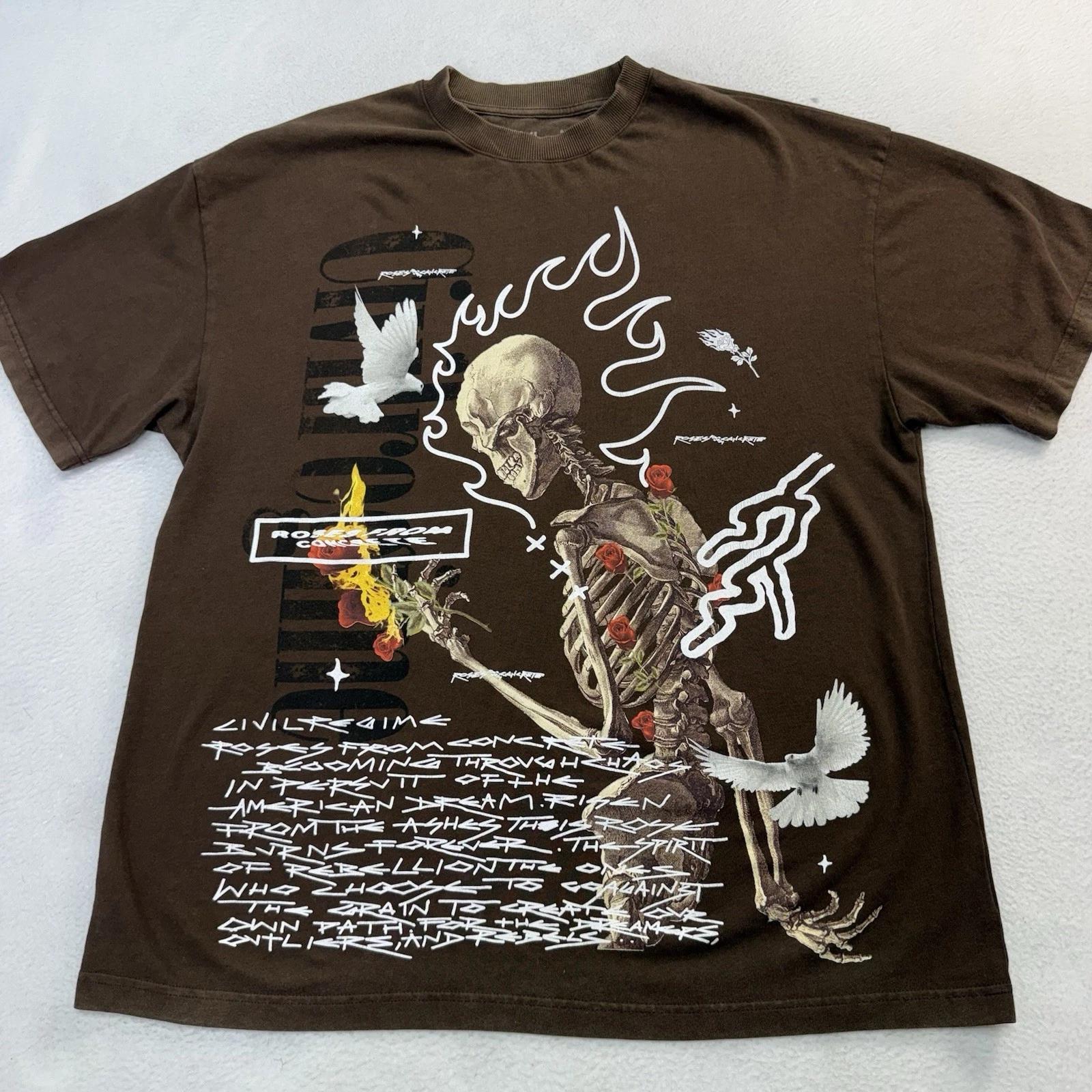 Мужская футболка Civil Regime, размер Medium, коричневая, с принтом скелет жнец, оверсайз S