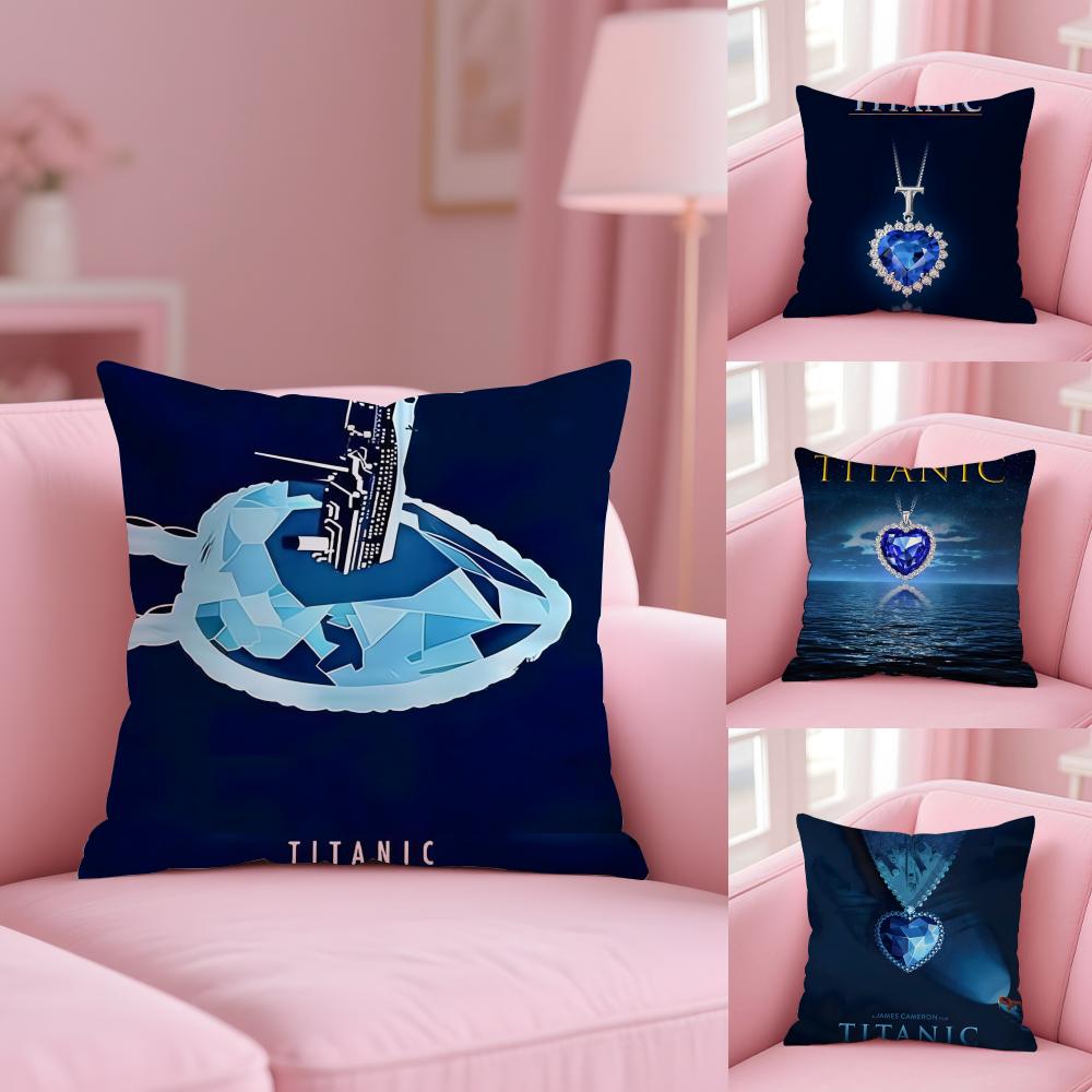 Ocean H-Heart Sapphire Cushion Cover Plush Fabric Soft Double-Sided Printed Sofa Pillow Case Colorfast Home Decor Gift