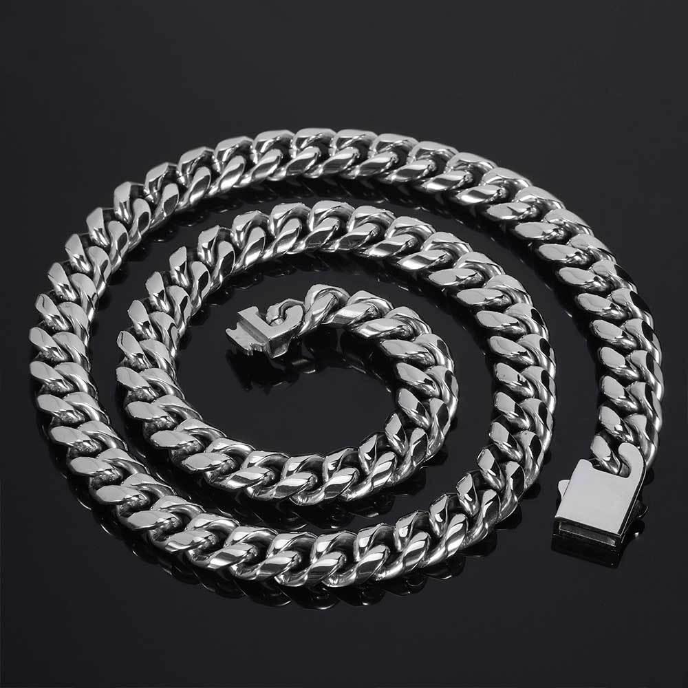 Trendige Cuban Link Kette & Armband aus Edelstahl mit glattem Verschluss
