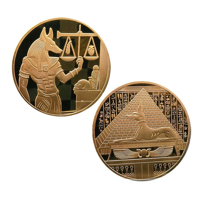 1Pc Gold Plated Ancient Egypt Anubis Coin - Pyramid Dieb Pattern Commemorative Token - Collectible Value Coin золотой