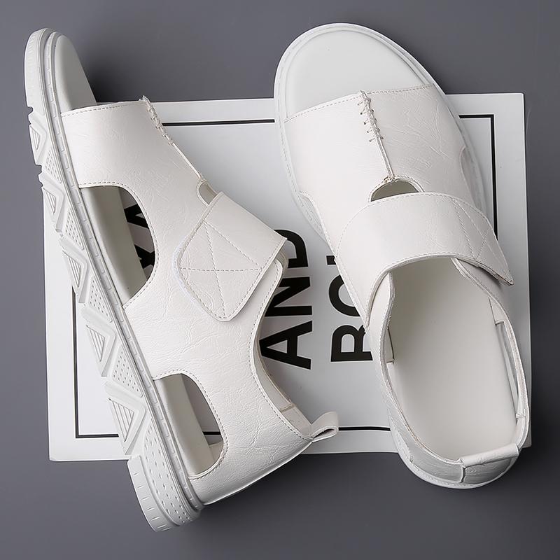 Fashion Hollow Out Mens Casual Leather Summer Flats Non-slip Open-toe Sandals Fashion Breathable Beach Shoes Classic Male Soft Sandals