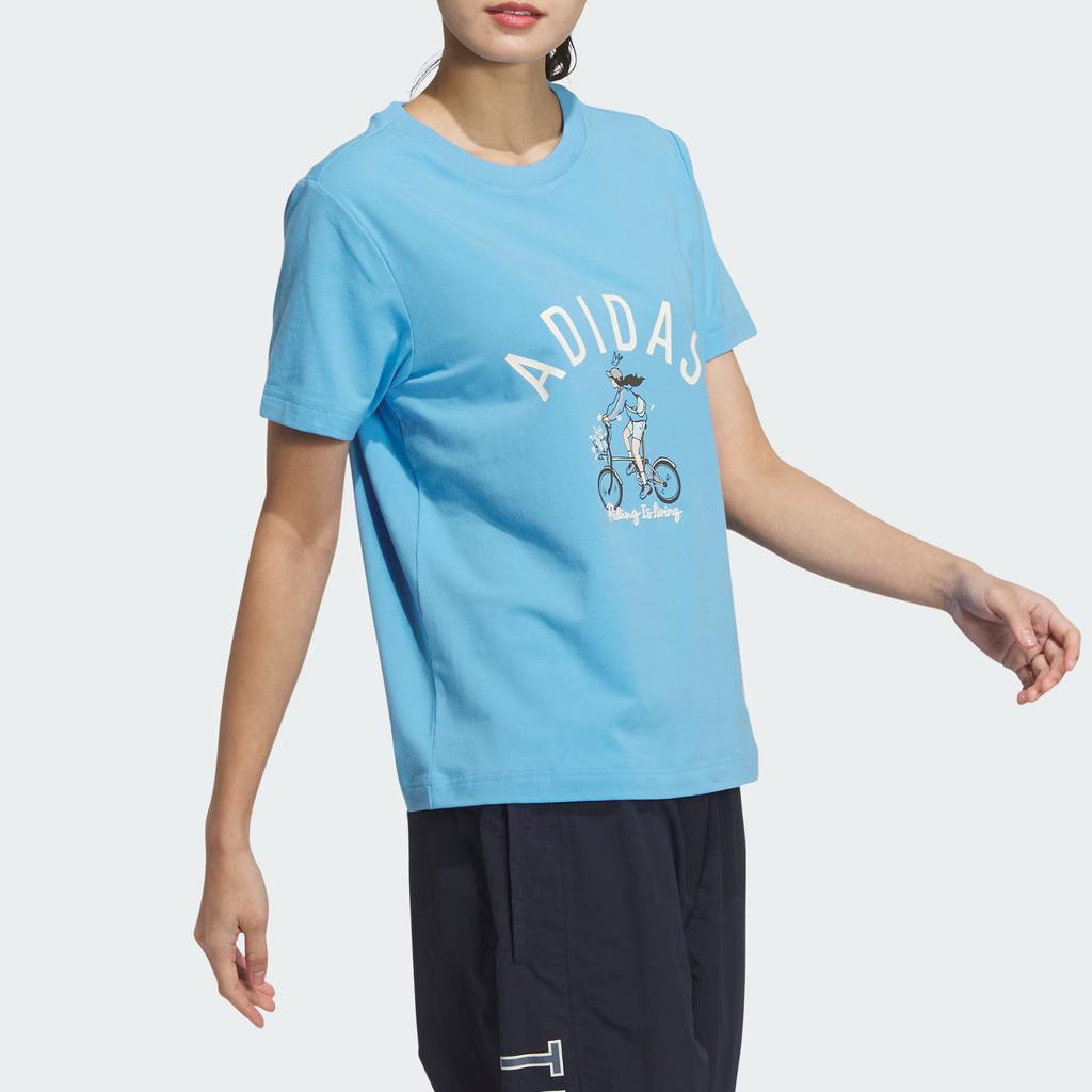Adidas Printed Casual Round Neck Short Sleeve T-Shirt Women Tops Blue JN7771