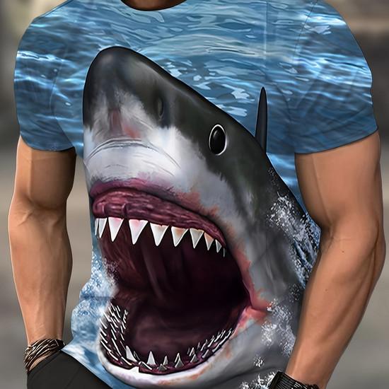 Lustiges KI-Hai-Muster T-Shirt für Männer Meeresbewohner 3D-gedruckte T-Shirts Tralalero Tralala Kurzarm Rundhals Oberteile T-Shirts