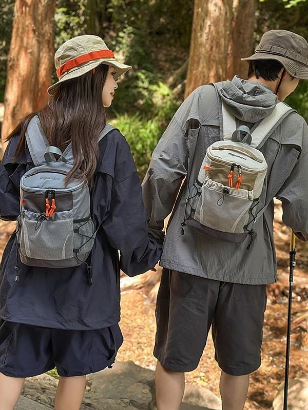 Mountain Range Nylon Drawstring Backpack For Casual Travel And Hiking