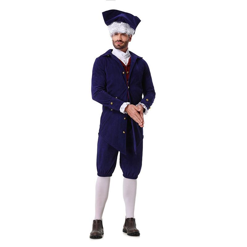 

Medieval Halloween Officer Cosplay Costume Navy Blue Wind Suit Adult Male M