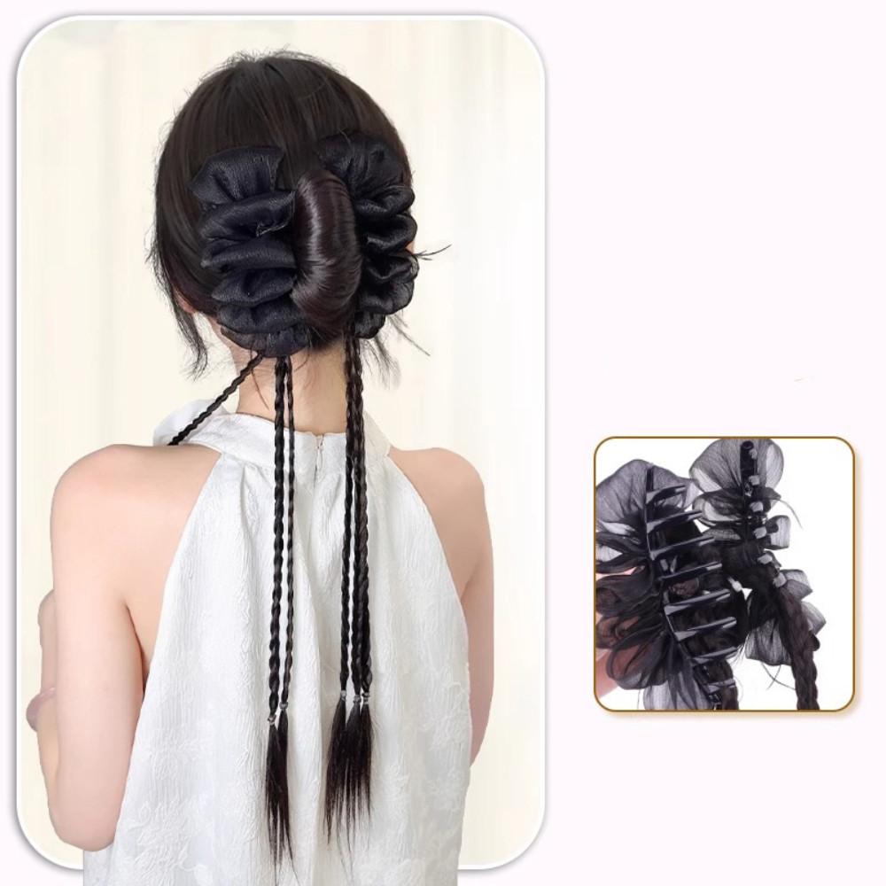 Synthetic Ponytails Chinese Style Lace Twist Braid Clip-on Wig Natural Low Ponytail Headdress