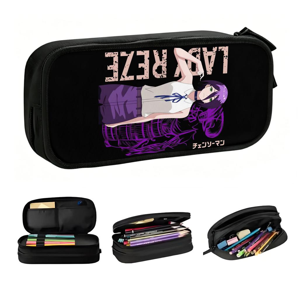 Kawaii Chainsaw Man Reze Manga Pencil Case for Girls Boys Large Capacity Anime Pencil Bag School Supplies