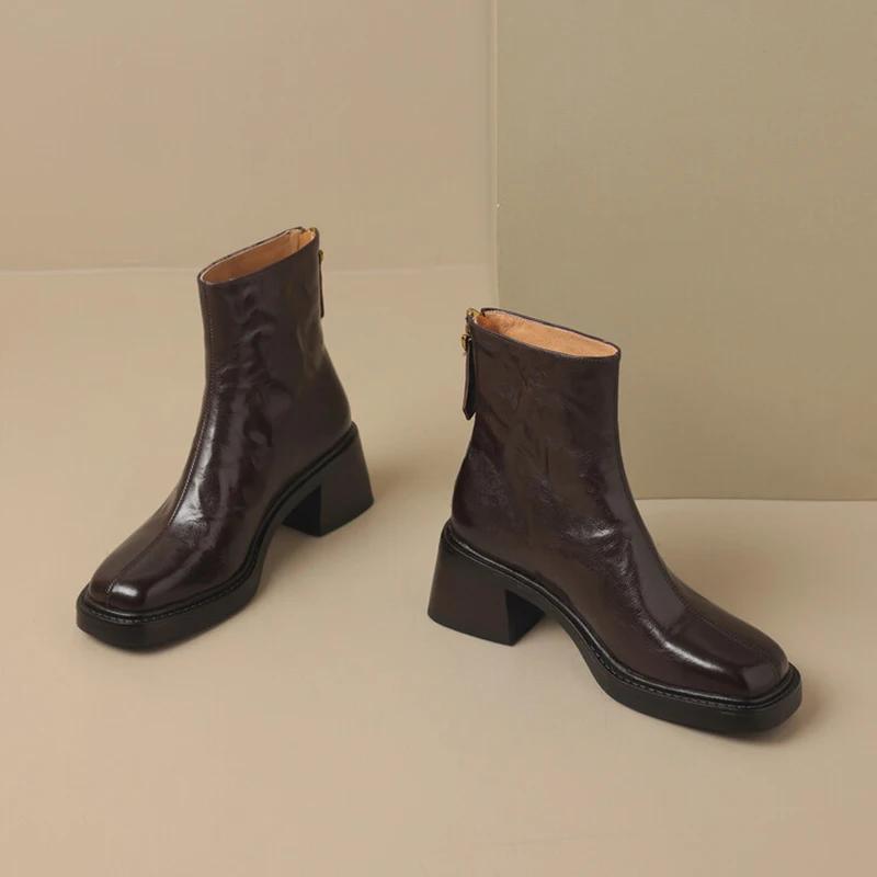 Autumn Vintage Thick Heel Women Ankle Boots Fashion Back Zippers Shoes Ladies Elegant Square Toe Mordern Short Booties