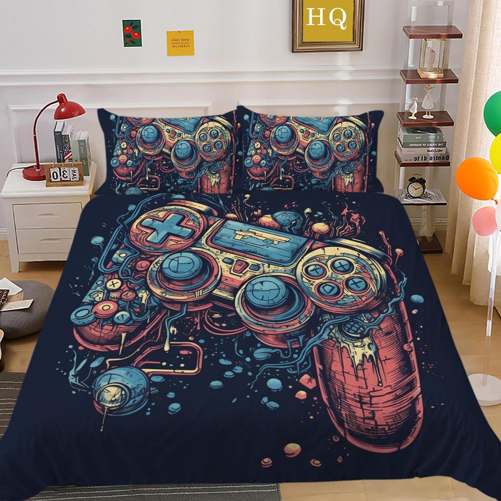 

Комплект постельного белья с наволочкой, домашнее постельное белье, игровая приставка, высококачественный комплект пододеяльников, полный комплект постельного белья королевского размера EU Single 135x200cm