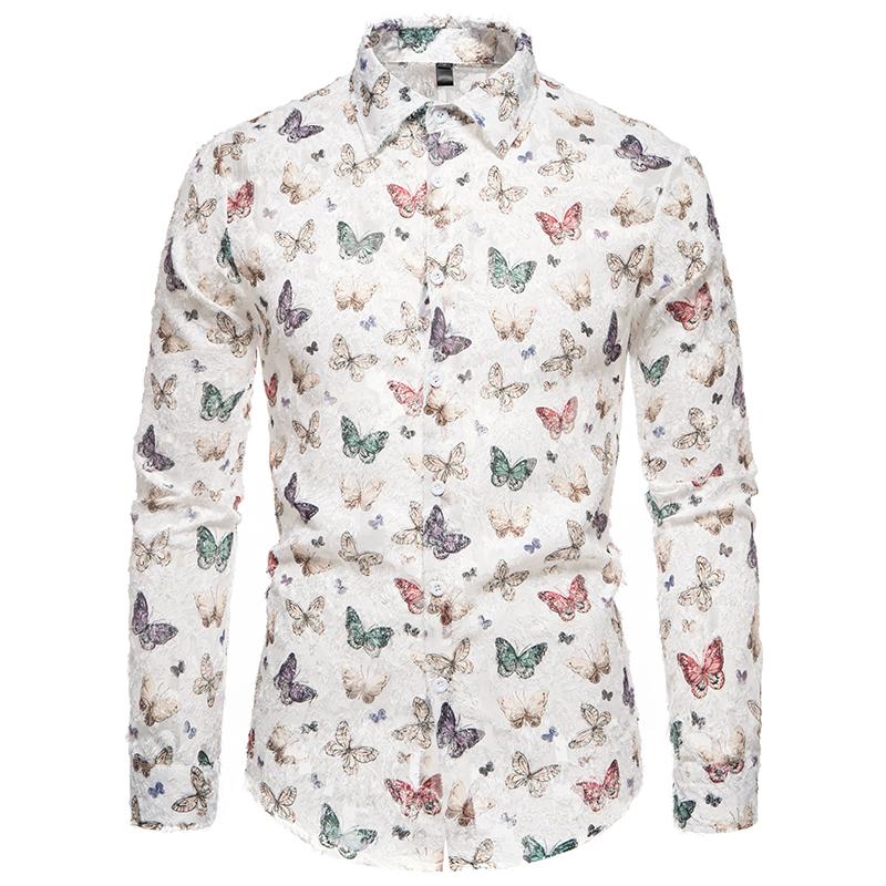 

Осенняя мужская рубашка с принтом «бабочка» и кисточками 3D, хип-хоп, уличная одежда 2000 года, трендовые рубашки, блузка с длинным рукавом и лацканами M