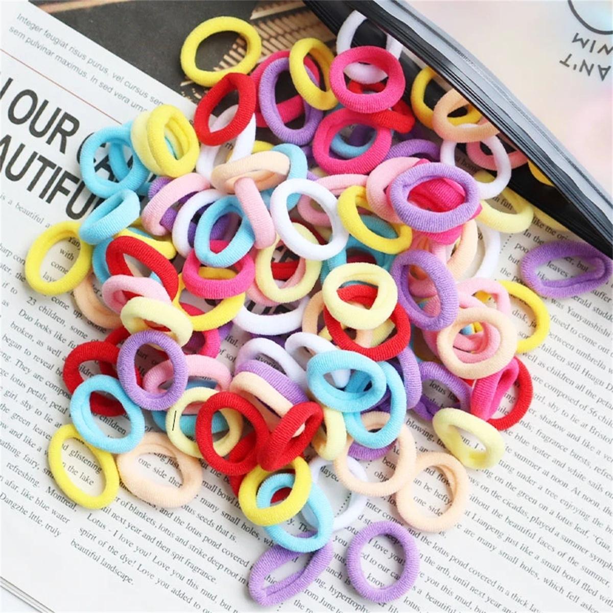 

100Pcs Girls Elastic Hair Bands Colorful Nylon Small Headband For Children Ponytail Holder Scrunchie Kids Hair Accessories