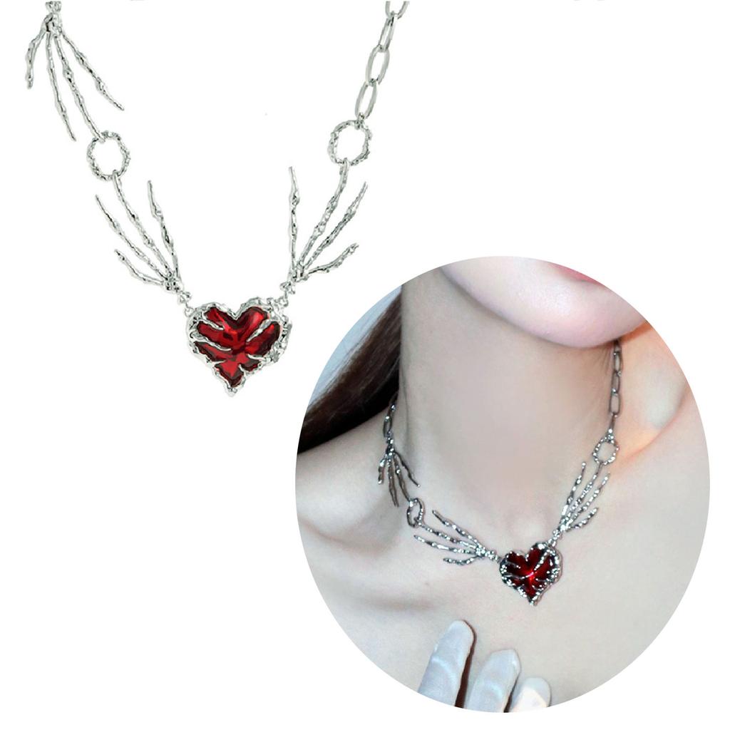 Heart Pendant Necklace Claw Chain Choker Gothic Red Heart Pendant Chokers Party Jewelry Alloy Material Jewelry for Women