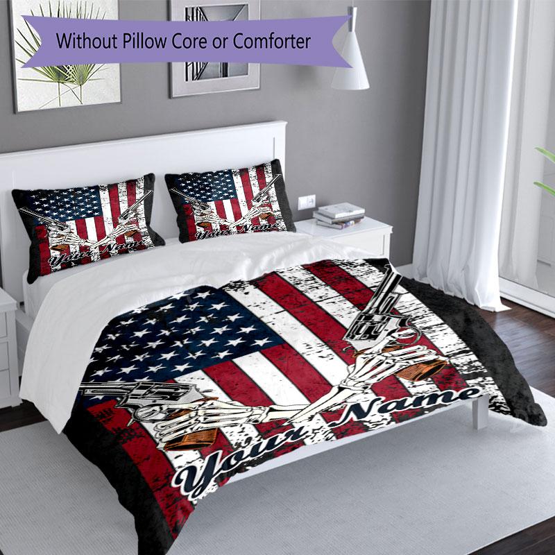 3PC Custom Name American Flag Revolver Bedding Set Duvet Cover Closure Includes 1 Duvet Cover & 2 Pillowcases for Bedroom
