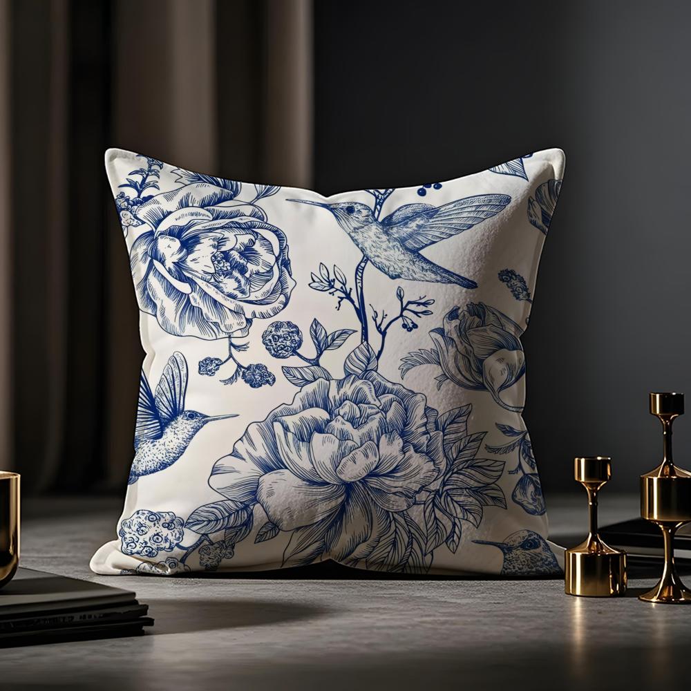 Oriental Blue And White Porcelain Cushion Cover Anti-dustmite Pillowcase Invisible Zipper Silky Short Plush Sofa Cushion Cover