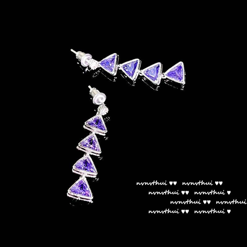 Lake Light And Water Shadow Purple Tanzanite Flower Earrings, Antique, 18K Gold Wheat Ear Plated Geometric Zircon Inlaid Earrings.