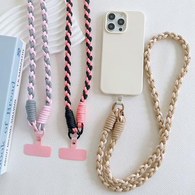 Colorful Lanyard Woven Rope Girls' Crossbody Shoulder Strap  Anti-loss Sturdy Lanyard Keychain  Four-strand Mobile Phone Lanyard