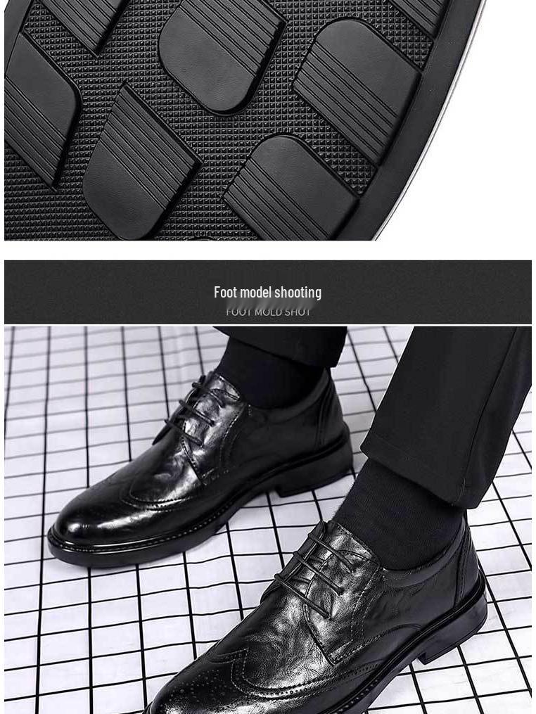 Men's Black Leather Brogue Shoes - Formal, Casual, Wedding, and Business Suit Style.