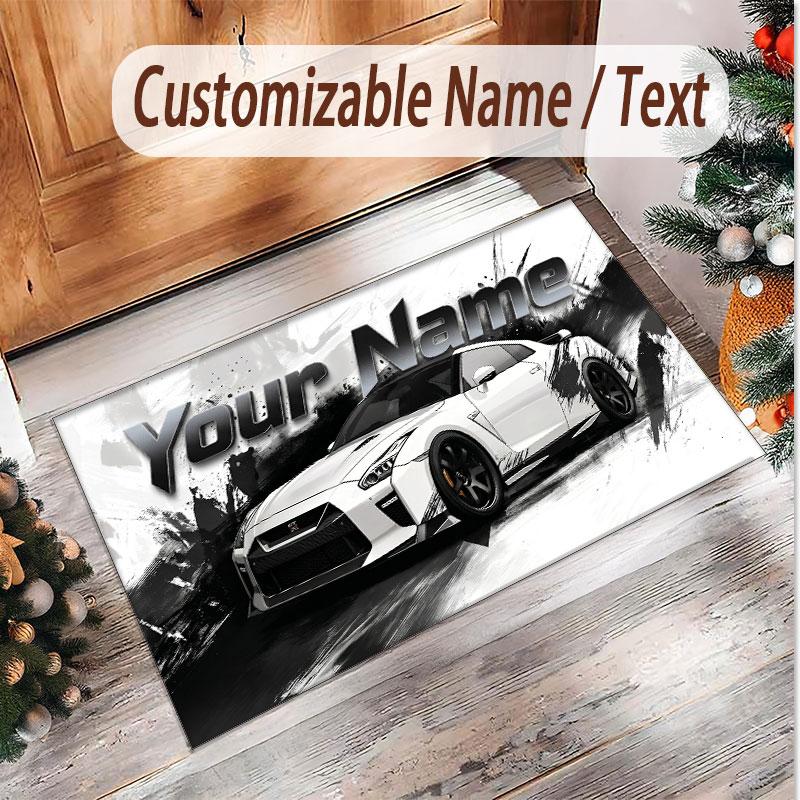 Car Racing Theme Soft Crystal Velvet Rug Custom Name & Text Print Non Slip Floor Rug for Bedroom Living Room