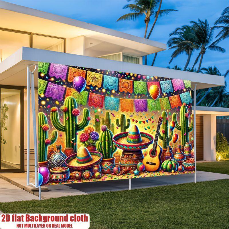 2D Flat Banner 1 Piece Colorful Mexican Party Background Suitable for Birthdays Weddings Cultural Celebrations