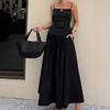 Black Cotton Sleeveless Suspender Top Long Dress Set European and American Spring and Summer Fashion New Two-piece Set Women