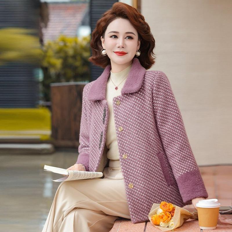 Fashion Mother Autumn and Winter New Plush Woolen Coat Middle Old Woman Winter Thickened Warm Woolen Coat