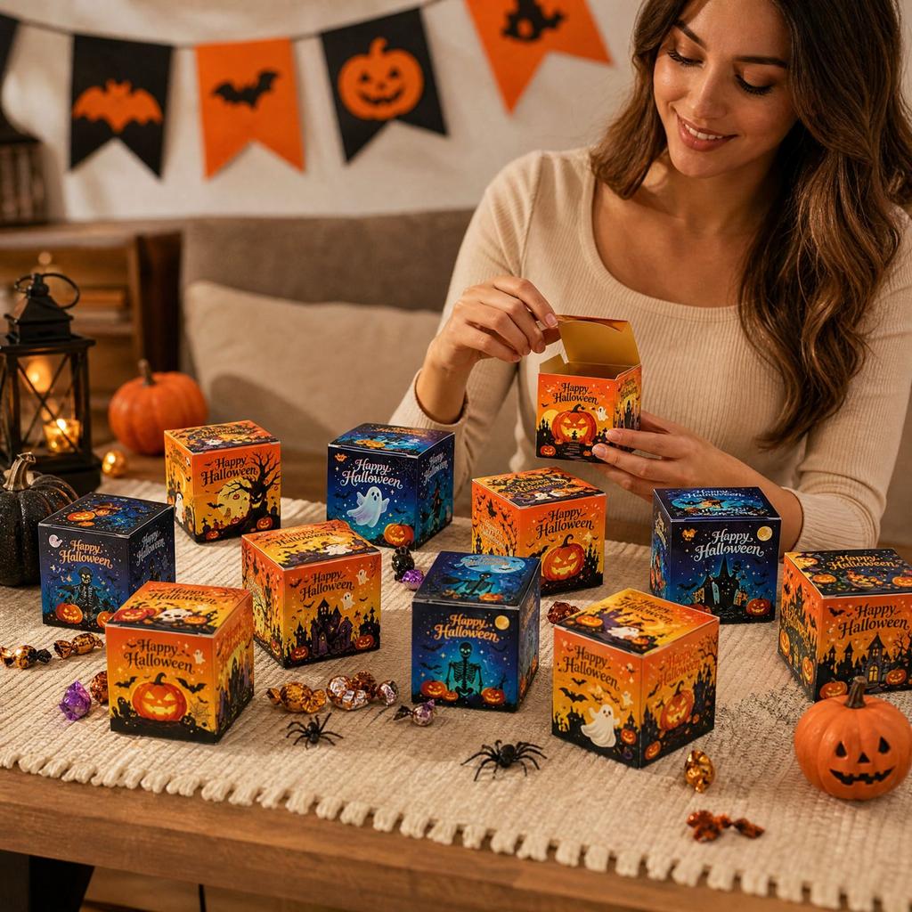 Halloween Party Supplies 12 Pack, Candy Boxes and Decorative Snack Bags for Party Favors and Scene Setting