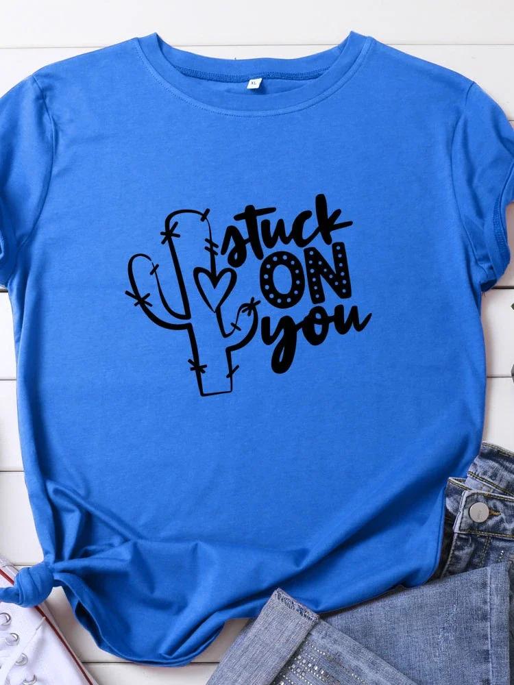 Atuck on You Cactus Print Women T Shirt Short Sleeve O Neck Loose Women Tshirt Ladies Tee Shirt Tops Camisetas Mujer