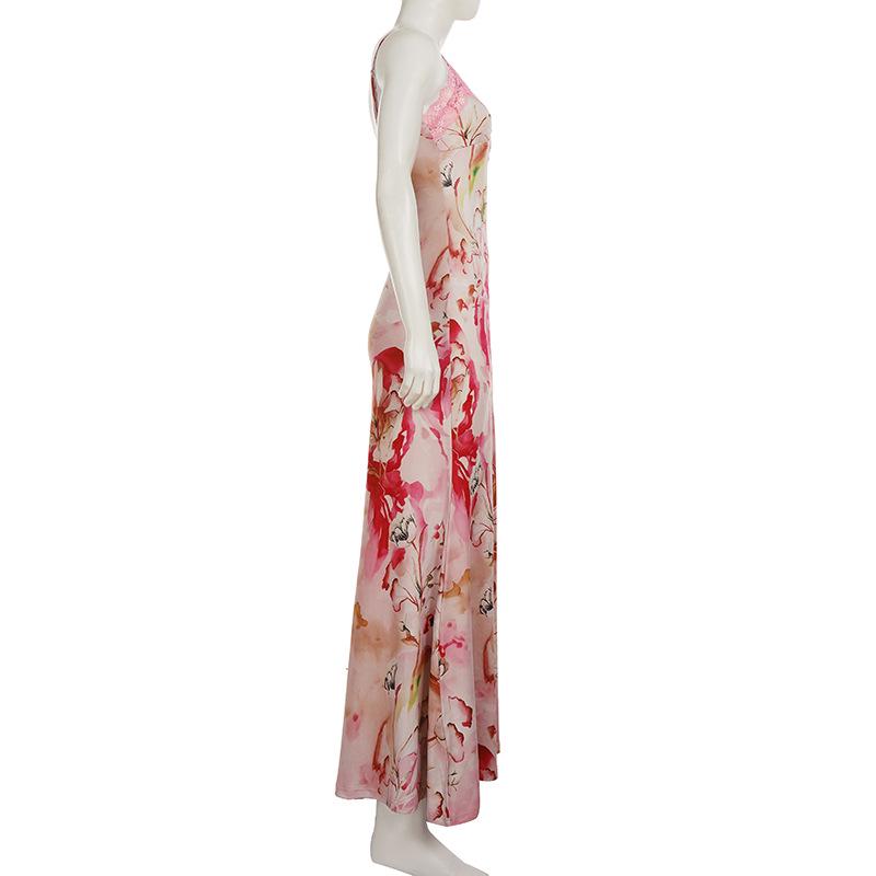 European American Printed Camisole Hip-hugging Dress - Sexy Slimming Long Design for Women