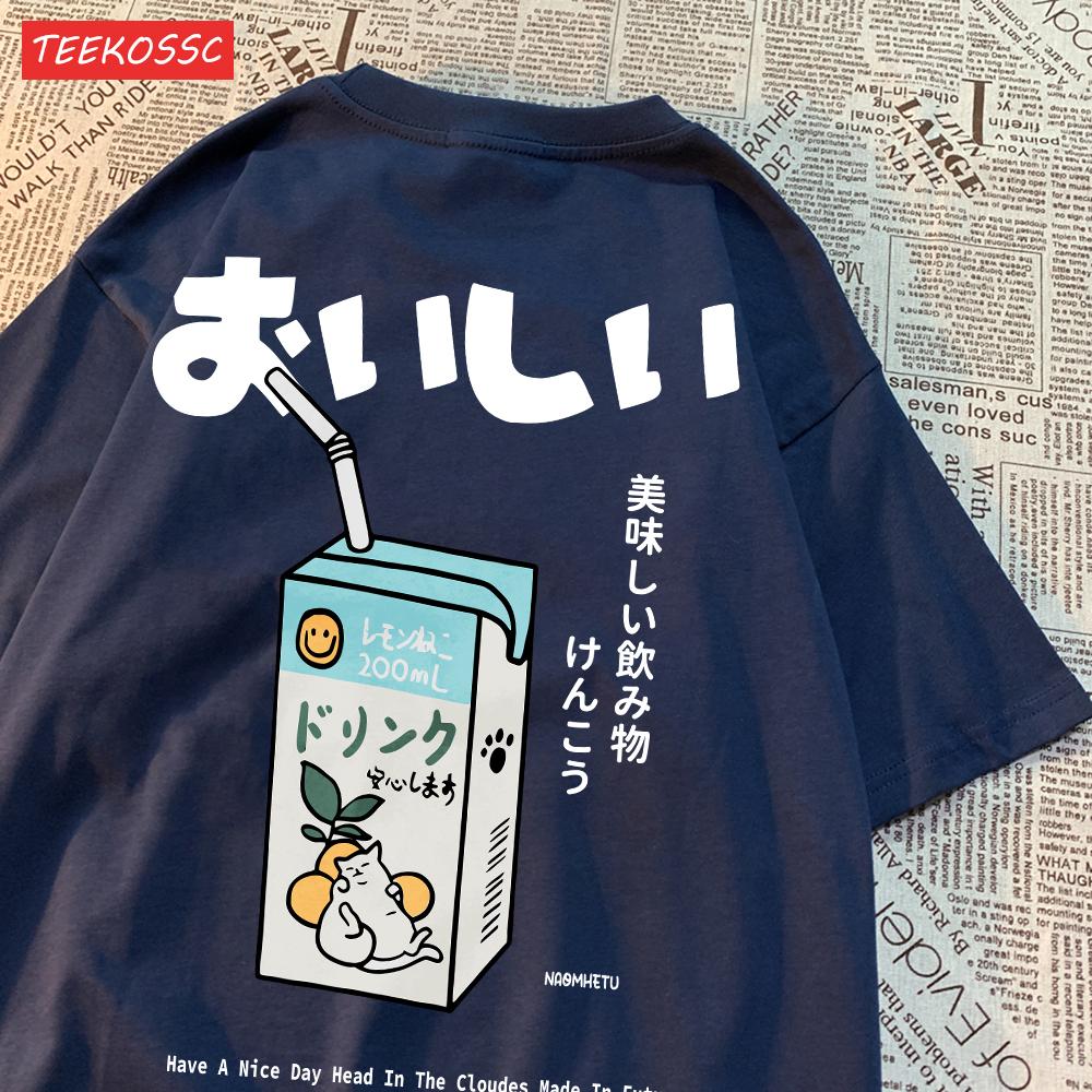 Niedliches Japanisches Katzenmuster Übergroßes T-Shirt Damen Herren Kurzarm Locker Lässiges T-Shirt Streetwear Oberteile Baumwolle Harajuku Kleidung