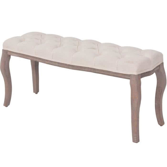 VidaXL Bench Lin Solid Wood 110 X 38 X 48 Cm Cream White