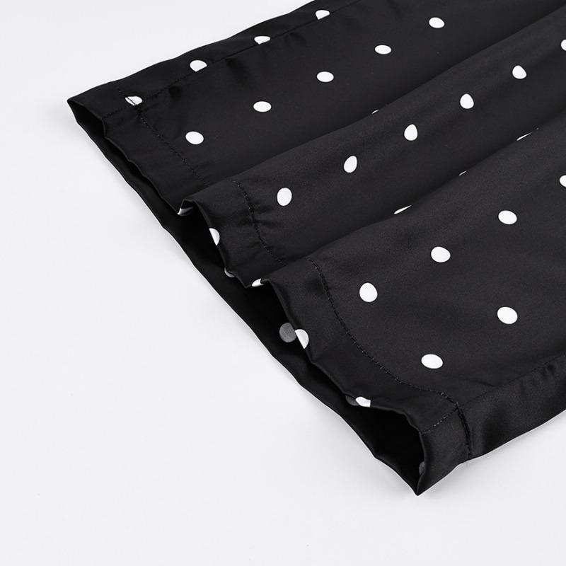 Women Elastic Waist Polka Dot Wide Leg Pants Casual Satin Trousers