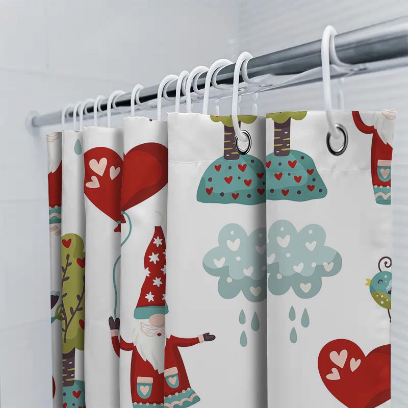 Verspieltes Zwergen-Valentinstags-Duschvorhang-Set mit Liebesballon-Muster Perfekt für Badezimmerdeko Geschenkideen!