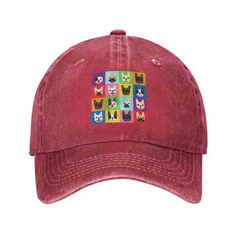 French Bulldog Grid Pop Art Baseball Cap Adjustable Cotton Casual Hat for Men Women Gift