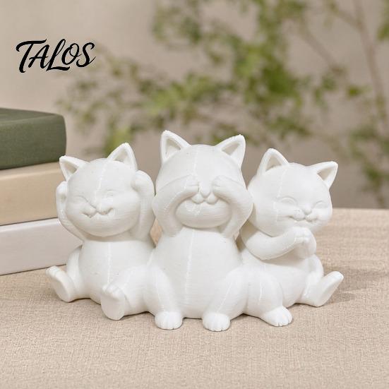 Aesthetic Cat Art Three Wise Cats Figurines, 3D Printed Minimalist Statue for Desk Decorative Sculptures Decor, Ancient Wisdom Ornament Home
